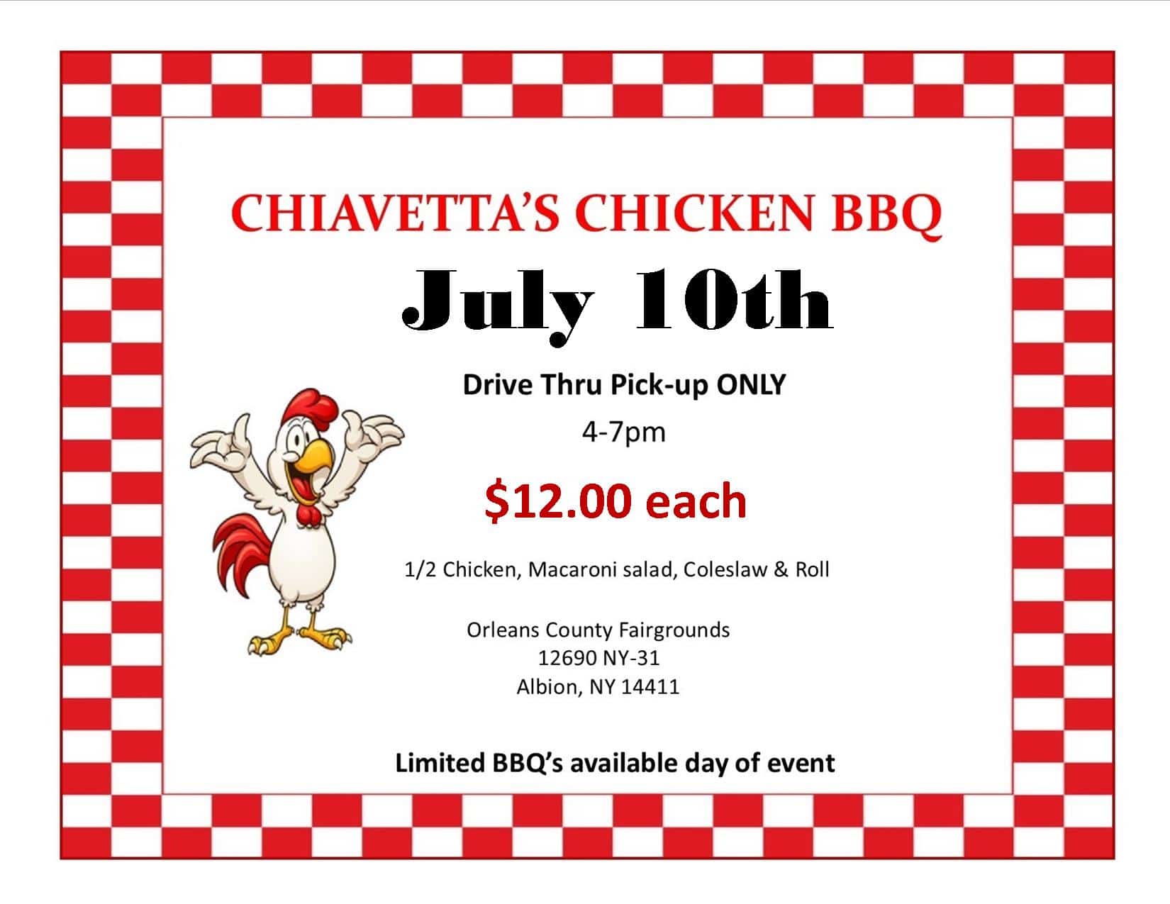 Chiavetta’s Chicken BBQ July 10, 2021 United Way of Orleans County